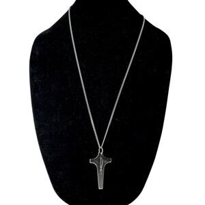 Vintage Silver-Tone Christian Ichthys Cross Necklace Pendant Chain